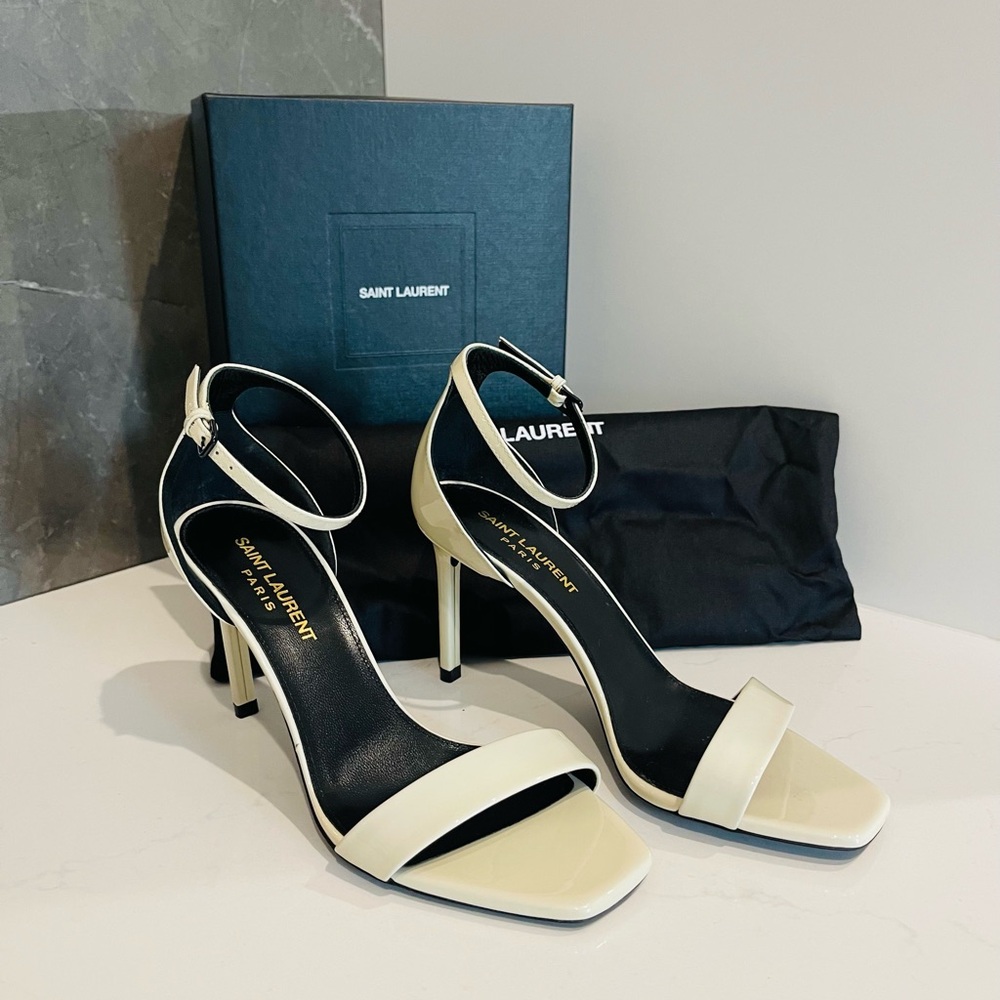 Saint Laurent White Patent Leather Sandals